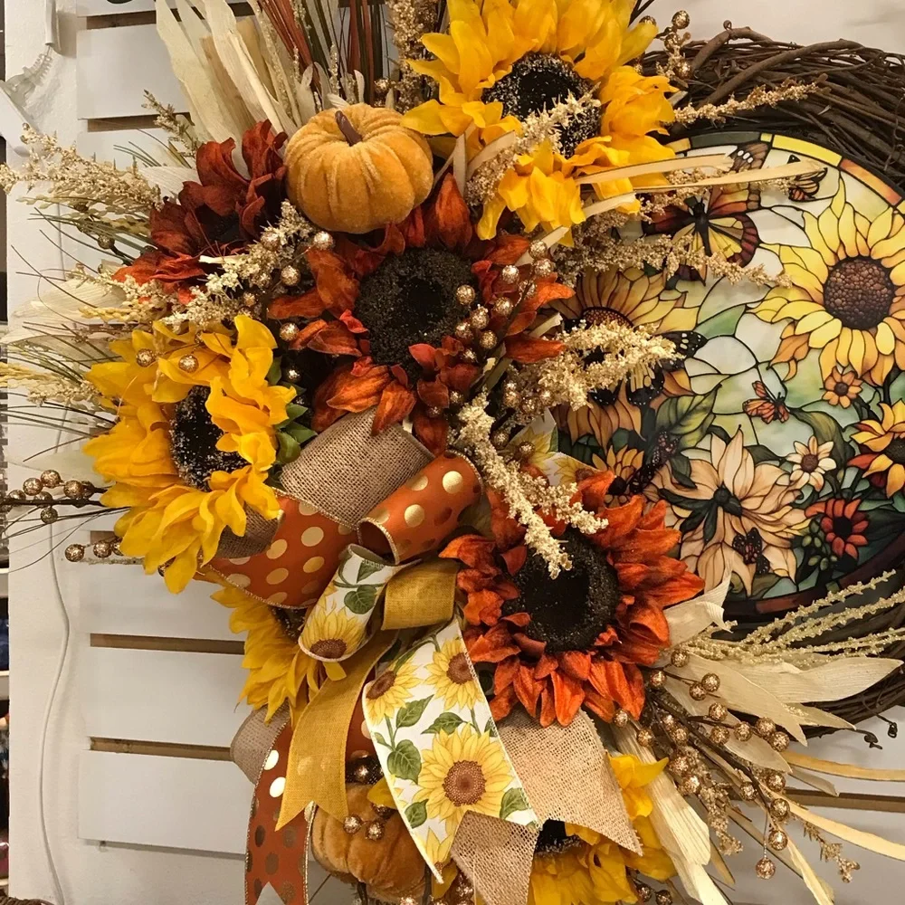 Hand Crafted Sunflower Hand Crafted Wreath Fall Beautiful Custom Design Or…